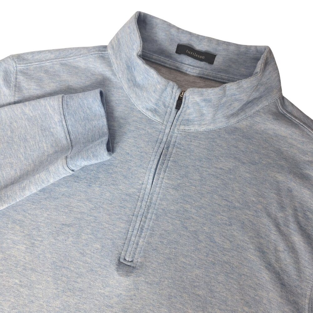 Turtleson Quarter Zip Pullover Large Wallace Heather Blue Cotton Blend